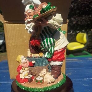 Vintage Santa With Christmas Meal, Little Girl And Dog